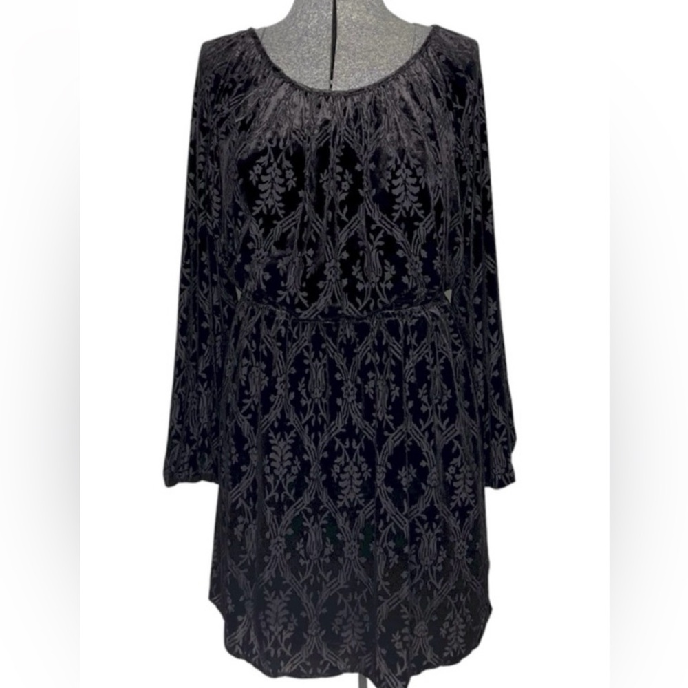 Loft Witchy Black Velvet Flocked Damask Long Sleeve Blouson Dress